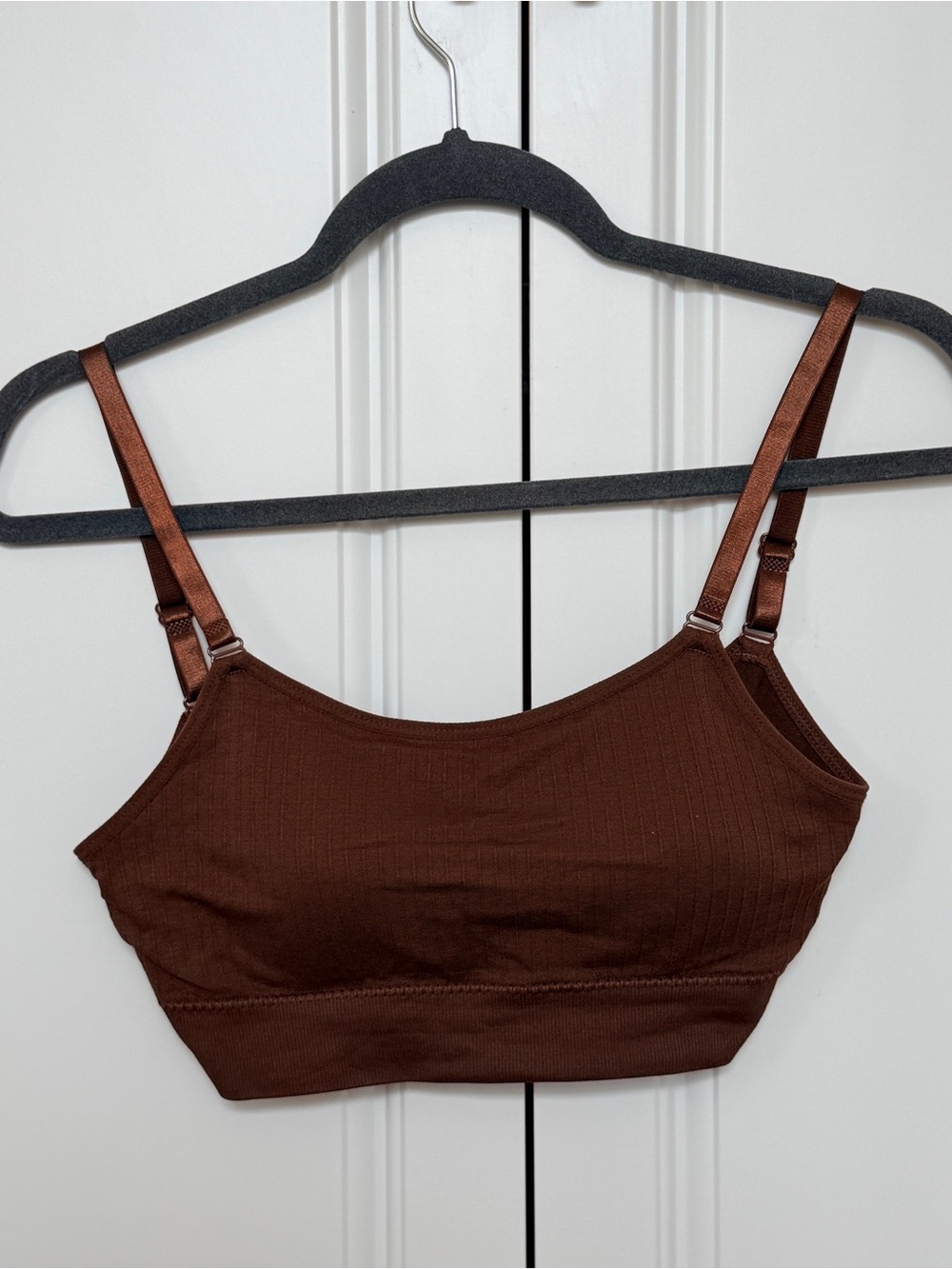 Brown Ribbed Bralette with Adjustable Straps